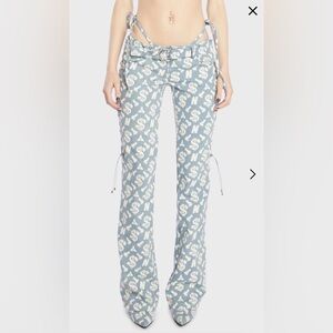 NAMILIA - MONOGRAM DENIM LOW CUT LACE UP PANTS WITH THONG